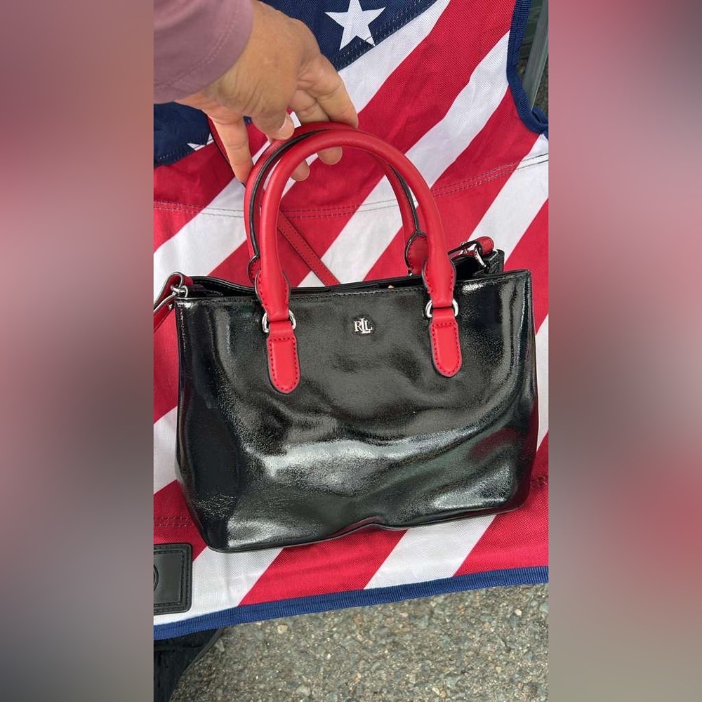 Ralph Lauren Glossy Black and Red Satchel
